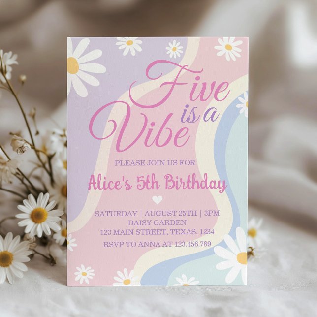 Groovy Daisy Five Is A Vibe Birthday Invitation (Creator Uploaded)