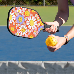 Groovy Daisy Floral Checkerboard, Y2K 90s Pickleball Paddle