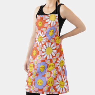 Groovy Daisy Floral Chequerboard, Y2K 90s  Apron