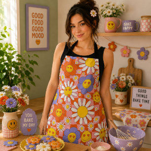 Groovy Daisy Floral Chequerboard, Y2K 90s  Apron