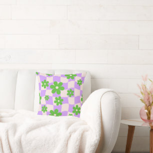 Groovy Daisy Floral Chequerboard, Y2K 90s Cushion