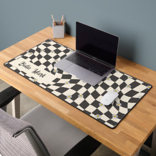 Groovy Daisy Floral Chequerboard, Y2K 90s Desk Mat
