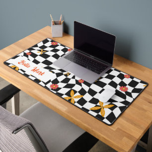 Groovy Daisy Floral Chequerboard, Y2K 90s  Desk Mat