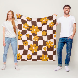 Groovy Daisy Floral Chequerboard, Y2K 90s   Fleece Blanket