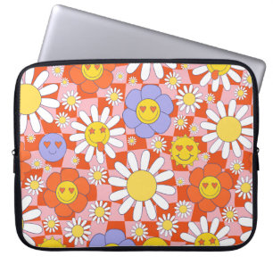 Groovy Daisy Floral Chequerboard, Y2K 90s  Laptop Sleeve