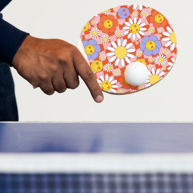 Groovy Daisy Floral Chequerboard, Y2K 90s  Ping Pong Paddle (Insitu)