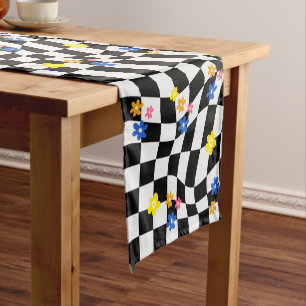 Groovy Daisy Floral Chequerboard, Y2K 90s  Short Table Runner
