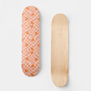 Groovy Daisy Floral Chequerboard, Y2K 90s Skateboard