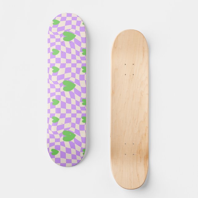Groovy Daisy Floral Chequerboard, Y2K 90s Skateboard (Front)