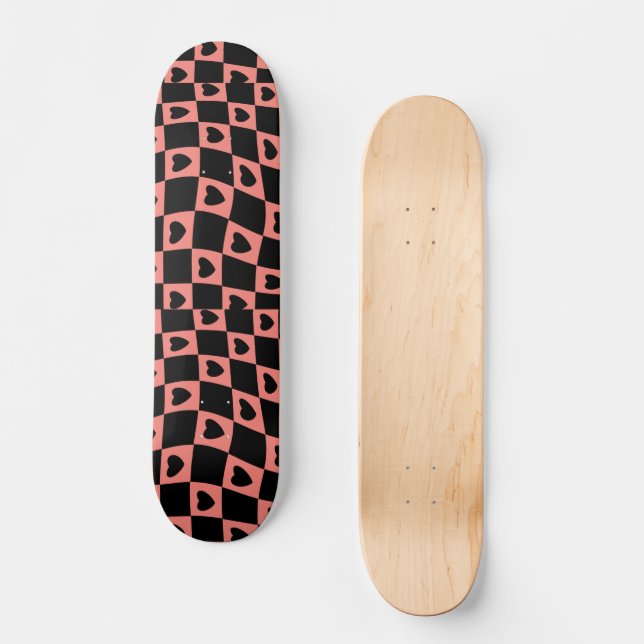 Groovy Daisy Floral Chequerboard, Y2K 90s Skateboard (Front)