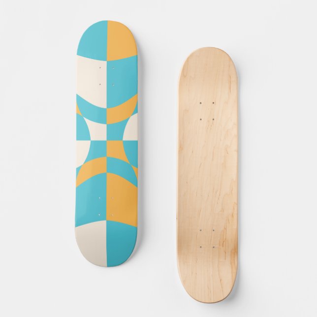 Groovy Daisy Floral Chequerboard, Y2K 90s Skateboard (Front)