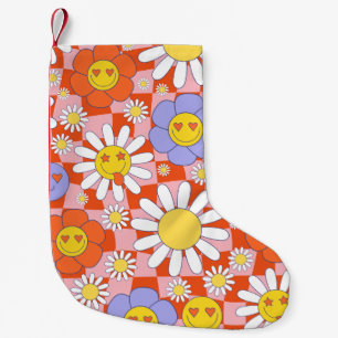 Groovy Daisy Floral Chequerboard, Y2K 90s Small Christmas Stocking