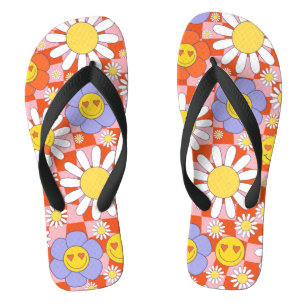 Groovy Daisy Floral Chequerboard, Y2K 90s Thongs