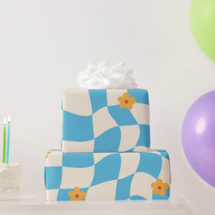 Groovy Daisy Floral Chequerboard, Y2K 90s  Wrappin Wrapping Paper