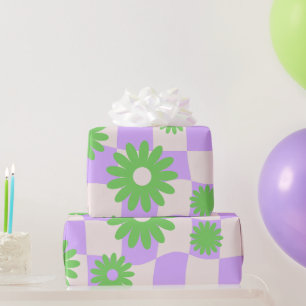 Groovy Daisy Floral Chequerboard, Y2K 90s  Wrappin Wrapping Paper