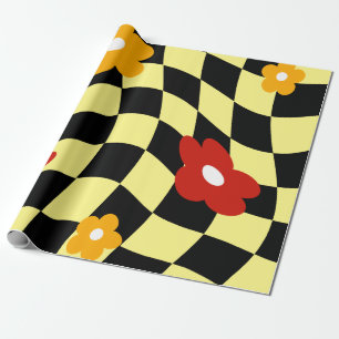 Groovy Daisy Floral Chequerboard, Y2K 90s  Wrappin Wrapping Paper