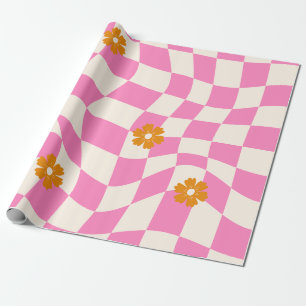 Groovy Daisy Floral Chequerboard, Y2K 90s Wrappin Wrapping Paper