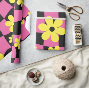 Groovy Daisy Floral Chequerboard, Y2K 90s  Wrappin Wrapping Paper