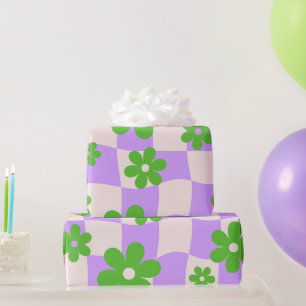 Groovy Daisy Floral Chequerboard, Y2K 90s  Wrappin Wrapping Paper