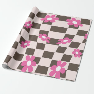 Groovy Daisy Floral Chequerboard, Y2K 90s Wrapping Paper