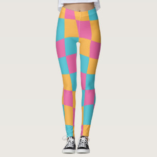 Groovy Daisy Floral Heart Chequerboard, Y2K 90s Leggings