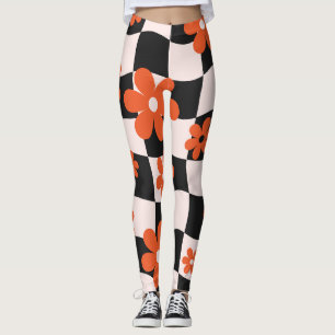 Groovy Daisy Floral Heart Chequerboard, Y2K 90s Leggings