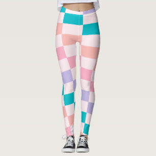 Groovy Daisy Floral Heart Chequerboard, Y2K 90s Leggings