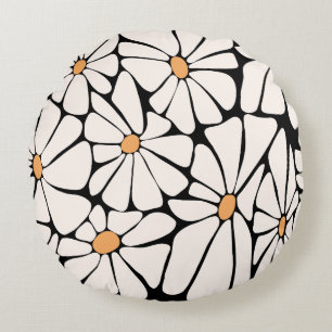  Groovy Daisy Flower Retro  Round Cushion