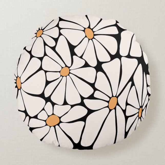  Groovy Daisy Flower Retro  Round Cushion (Front)