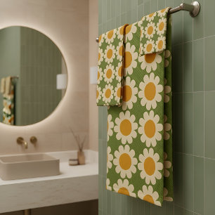 Groovy Daisy green and yellow Bath Towel Set