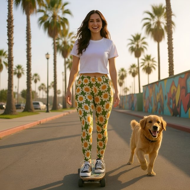 Groovy Daisy green and yellow  Leggings (Creator Uploaded)