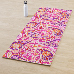 Groovy Daisy Paisley BoHo Watercolor Fuchsia Yoga Mat