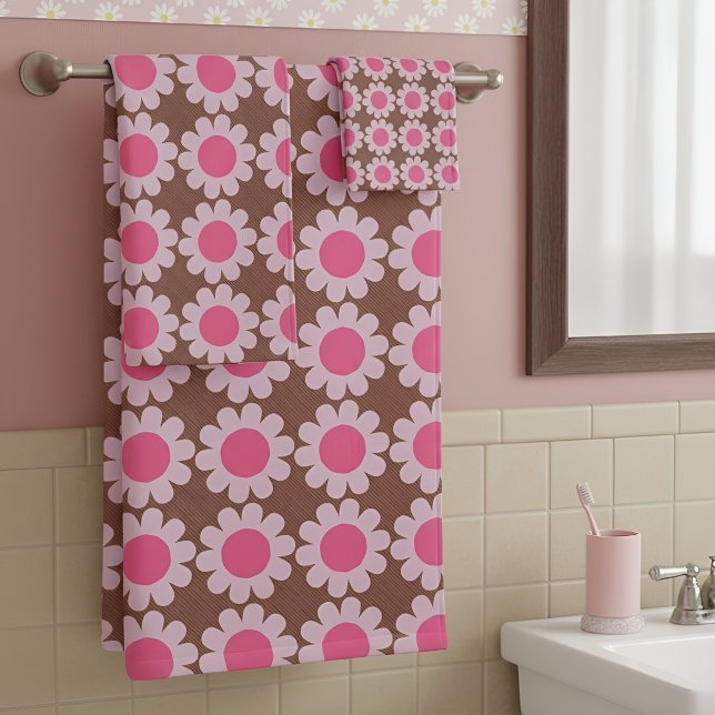 Groovy Daisy pink Bath Towel Set (Creator Uploaded)