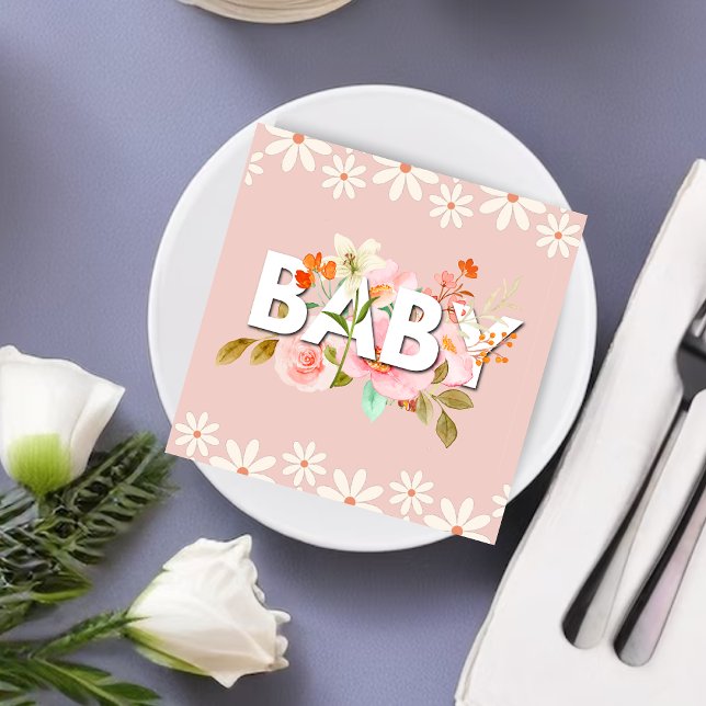 Groovy Daisy Pink FORAL cute baby calligraphy Napkin (Creator Uploaded)