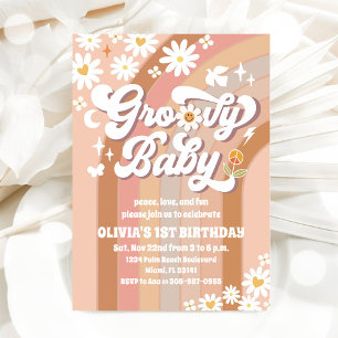 Groovy Daisy Rainbow Birthday Invitation