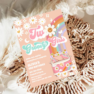 Groovy Daisy Rainbow Birthday Invitation