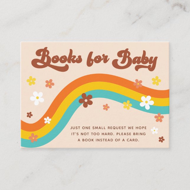 Groovy Daisy Rainbow Retro Books for Baby Shower   Enclosure Card (Front)