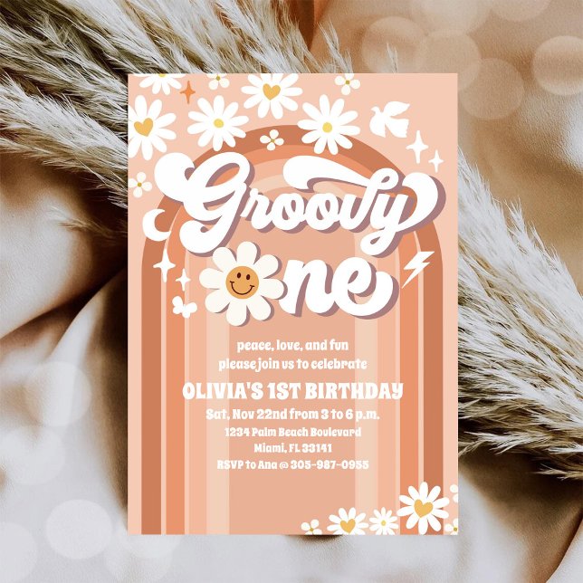 Groovy Daisy Retro 1st Birthday Invitation (Creator Uploaded)