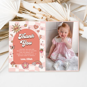 Groovy Daisy Retro 1st Birthday Party Photo Thank You Card
