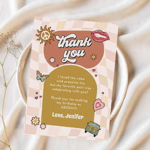 Groovy Daisy Retro 1st Birthday Party Thank You Card