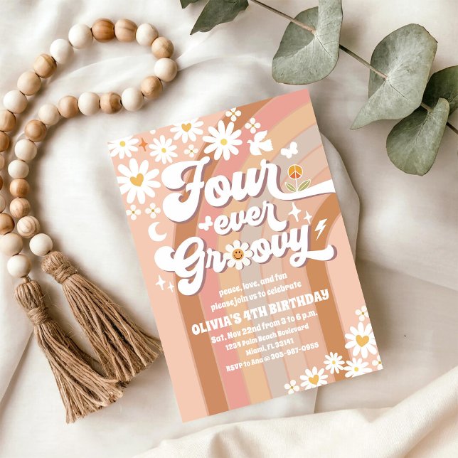 Groovy Daisy Retro Birthday Invitation (Creator Uploaded)