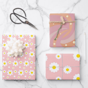 Groovy Daisy Retro Pink Wrapping Paper