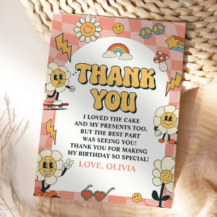 Groovy Daisy & Retro Van Pink Birthday Thank You Card
