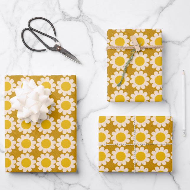Groovy Daisy Summer Wrapping Paper Sheet (Front)