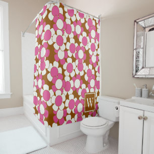 Groovy Daisy Toss - Brown, Hot Pink & White Shower Curtain