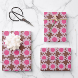 Groovy Daisy Winter Pink Wrapping Paper Sheet