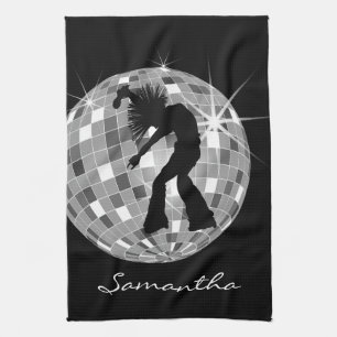 Groovy Dancer Silhouette On DiscoBall Tea Towel