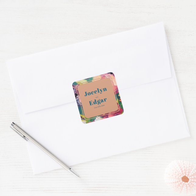 Groovy Deco Painting Wedding Square Sticker (Envelope)