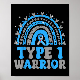 Groovy Diabetes Awareness Type 1 Warrior Blue Grey Poster
