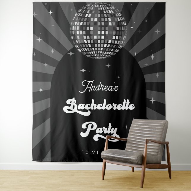 Groovy Disco Ball Bachelorette Party Backdrop Tapestry (In Situ)